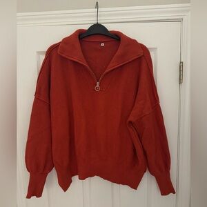 Rust Orange Quarter-Zip Sweater